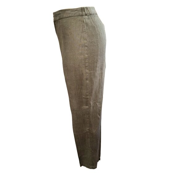 Chicos Design Vintage Linen Pants Olive Green Straight Leg High Waisted Womens - Picture 6 of 9
